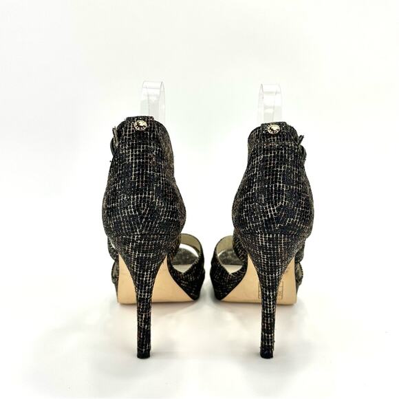 Michael Kors Evie Stiletto Heel Sandal Sz 8.5 Black/Gold Platform Spark Glitter - Picture 4 of 16